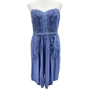 Rebecca Taylor Denim Strapless Mini Dress 6 Sweetheart Neck Countrycore Western